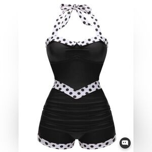 Brand New Retro Stage Black 1940S HALTER PATCHWORK ONE-PIECE SWIMSUIT - Medium